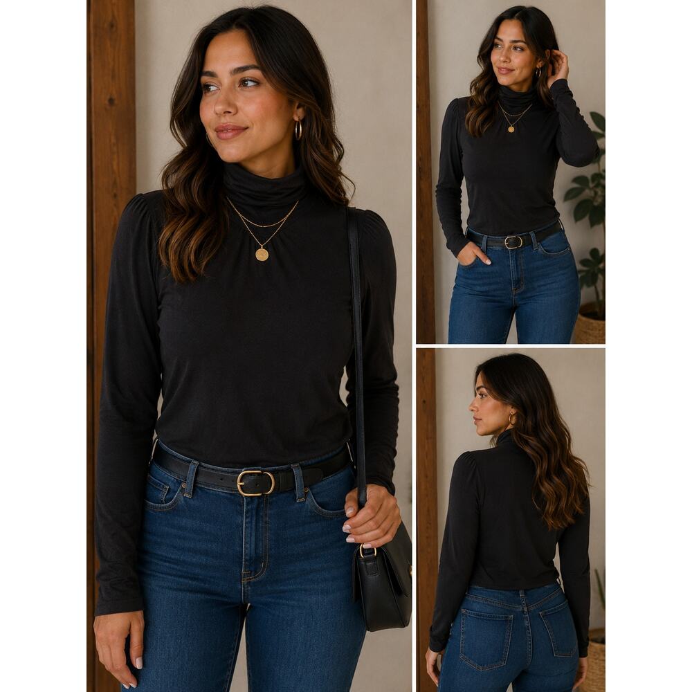 Willi Smith Black Mock Neck Long Sleeve Top Women’s XL Stretch